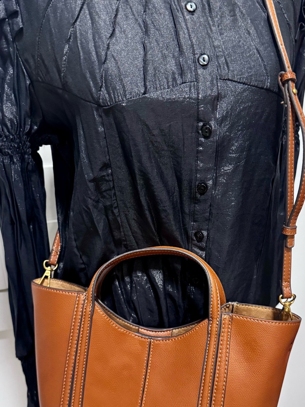ZARA Mini City Bag Dark Tan Topstitching Crossbody Handbag
